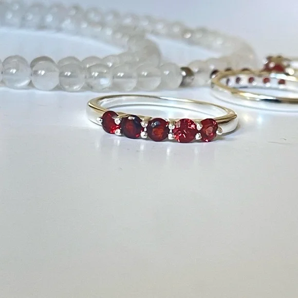 925 Sterling Silver Natural Garnet Band “Vibes” Sizes available US: 9 - Picture 14 of 17